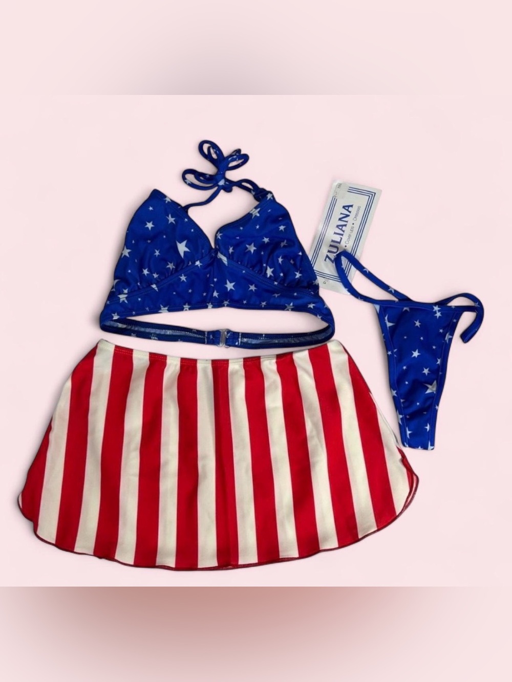 Vintage Zuliana Y2K 3pc Stars N’ Stripes Pinup Bikini Thong Set